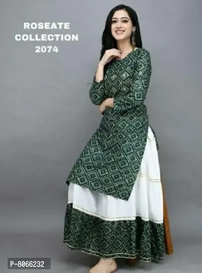 Elegant Pure Rayon Bandhani Print Kurta with Skirt Set For Women