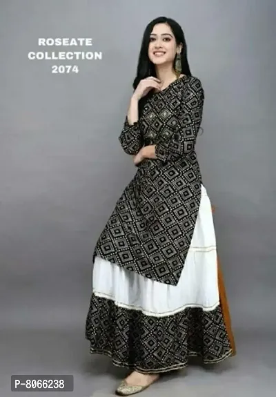 Elegant Pure Rayon Bandhani Print Kurta With Skirt Set For Women-thumb0