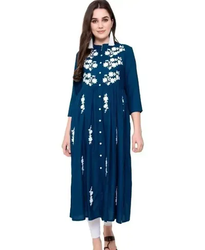 Women's Rayon Leaf Embroidered Kurtas