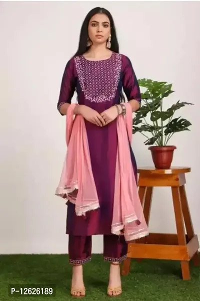 Fancy Taffeta Silk Kurta Set For Women-thumb0