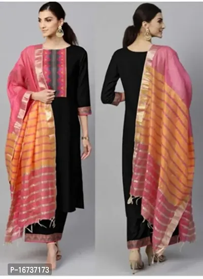 Women Stylish Cotton Slub Kurta, Bottom And Dupatta Set-thumb0