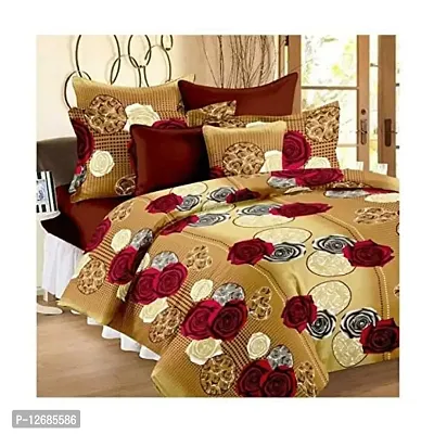 Microfiber 144 Tc Floral Double Bedsheet With 2 Pillow Covers Gold 3D Printed-thumb0