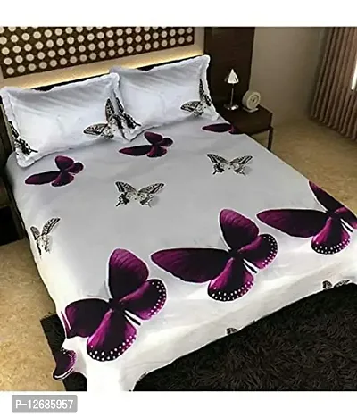 Home Garage Microfiber 144 TC Floral Double Bedsheet with 2 Pillow Covers (White,3D Printed)
