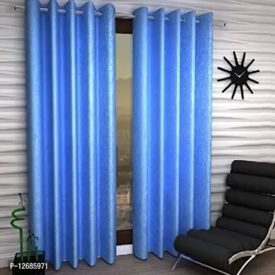 Home Garage Eyelet Door Polyester Curtains Set of 2 - (Sky Blue 4x7)-thumb0