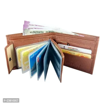 Designer Brown Artificial Leather Printed Three Fold Wallet For Men-thumb0