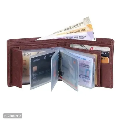 Designer Brown Artificial Leather Printed Three Fold Wallet For Men-thumb0