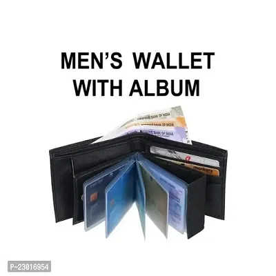 Designer Black Artificial Leather Printed Three Fold Wallet For Men-thumb3