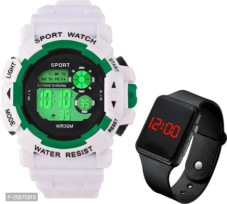Stylish White Silicone Digital Watches For Men, Pack Of 2-thumb0
