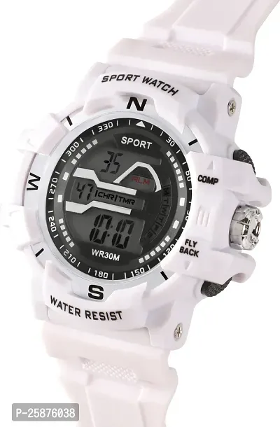 Stylish White Silicone Digital Watches For Men, Pack Of 1-thumb3