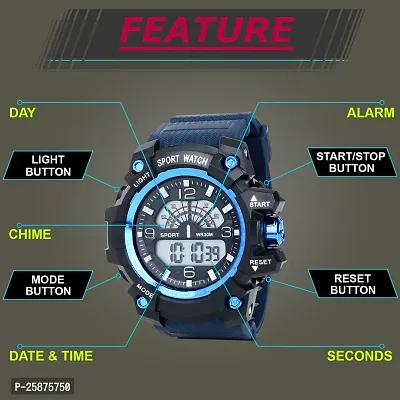 Stylish Blue Silicone Digital Watches For Men, Pack Of 1-thumb0