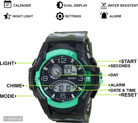 Stylish Green Silicone Digital Watches For Men, Pack Of 1-thumb0