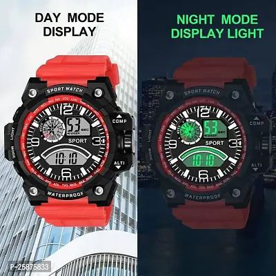 Stylish Red Silicone Digital Watches For Men, Pack Of 1-thumb2