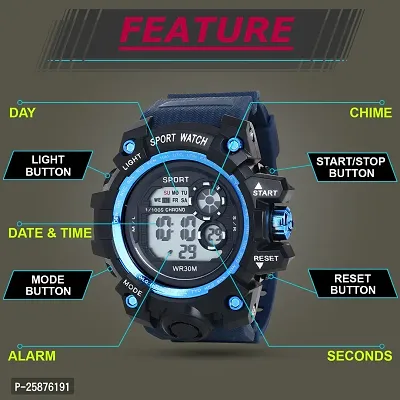 Stylish BLUE Silicone Digital Watches For Men, Pack Of 1