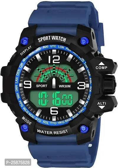 Stylish Blue Silicone Digital Watches For Men, Pack Of 1-thumb2