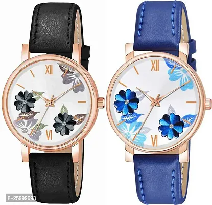Elegant Synthetic Leather Analog Watches For Women And Girls- Pack Of 2