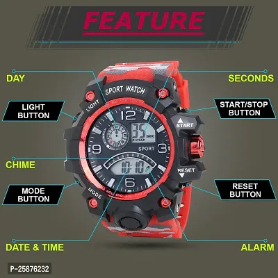 Stylish Red Silicone Digital Watches For Men, Pack Of 1