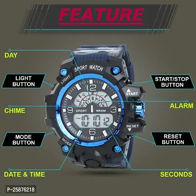 Stylish Blue Silicone Analog-Digital Watches For Men, Pack Of 1-thumb0