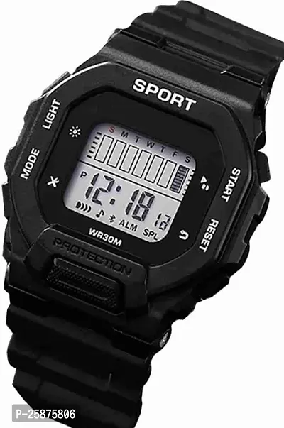 Stylish Black Silicone Digital Watches For Men, Pack Of 1-thumb2