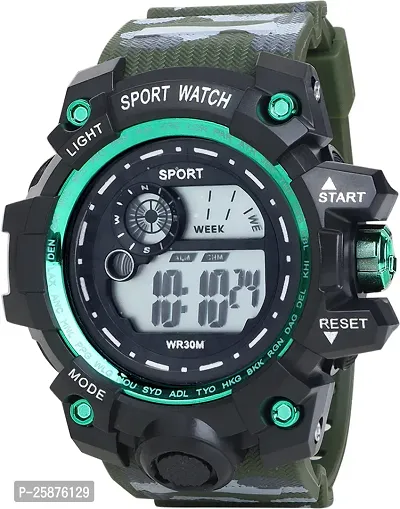 Stylish Green Silicone Digital Watches For Men, Pack Of 1-thumb2