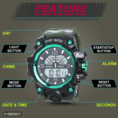 Stylish Green Silicone Analog-Digital Watches For Men, Pack Of 1
