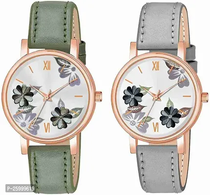 Elegant Synthetic Leather Analog Watches For Women And Girls- Pack Of 2-thumb0