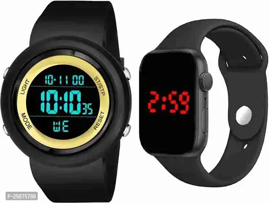 Stylish Black Silicone Digital Watches For Men, Pack Of 2-thumb0