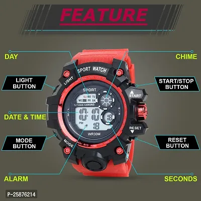 Stylish RED Silicone Digital Watches For Men, Pack Of 1-thumb2
