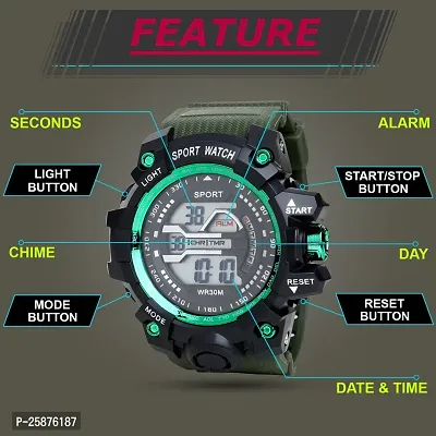 Stylish Green Silicone Digital Watches For Men, Pack Of 1