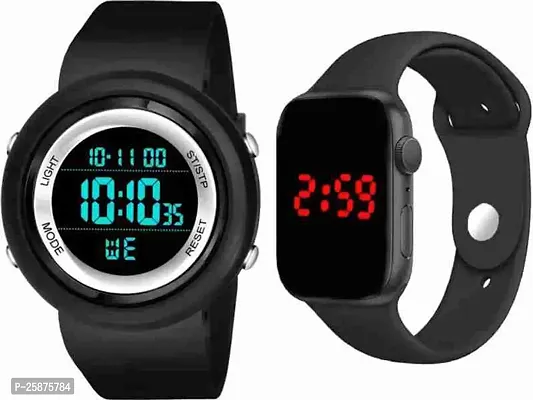 Stylish Black Silicone Digital Watches For Men, Pack Of 2-thumb0