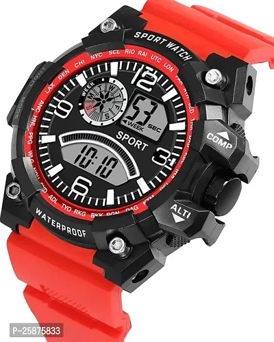 Stylish Red Silicone Digital Watches For Men, Pack Of 1-thumb4