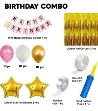 Pink Happy Birthday Decoration Kit for Girls 50pcs Combo Set Banner Golden Foil Curtain Balloon Metallic Confetti Girls Birthday Decoration Items/Kids Birthday Decoration Items-thumb1