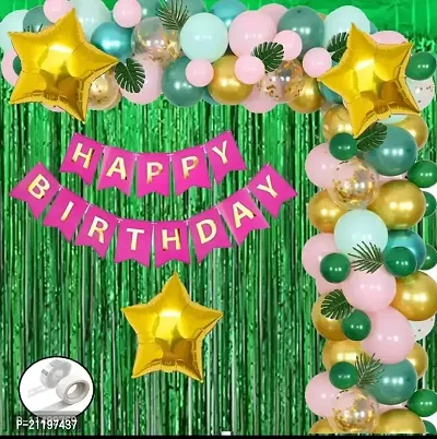 Amazing happy birthday pink bunting banner with green curtain , star and balloons and 1 arch and glue-thumb0