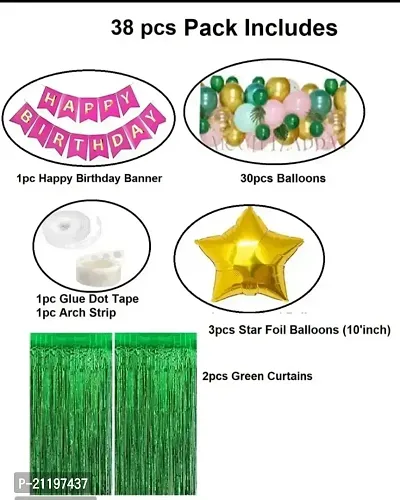 Amazing happy birthday pink bunting banner with green curtain , star and balloons and 1 arch and glue-thumb2