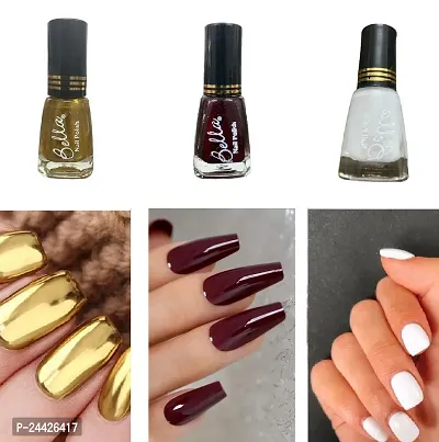 Gold-Maroon-White Quick-dry Long Lasting  Chip Resistant Nail paint combo