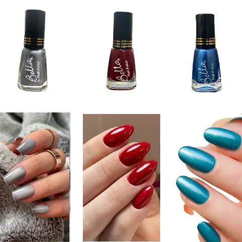 Silver-Red-D-Blue High shine Nail Polish Nail Paint Multi color Combo set