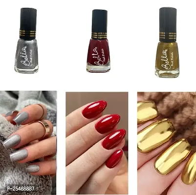 Silver-Red-D-GoldNew Unique Color Rich Paint HD Shine Dazzling Glow Long Stable High Definition Nail Paint Combo-thumb0