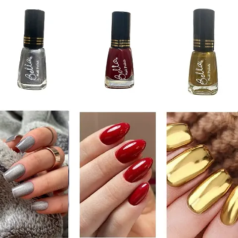 Silver-Red-D-GoldNew Unique Color Rich Paint HD Shine Dazzling Glow Long Stable High Definition Nail Paint Combo