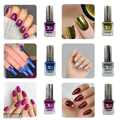 High shine Nail Polish Nail Metallic Finish Multi color Combo set Purple-Blue-Darkpink-Lemon-Silver-Maroon