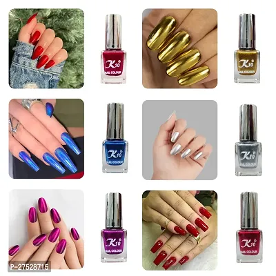 High shine Nail Polish Nail Metallic Finish Multi color Combo set Red-Golden-Darkpink-Blue-Silver-Darkred