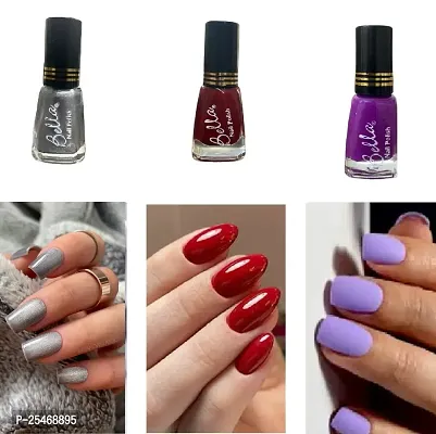 Silver-Red-D-Purple Quick-dry Long Lasting  Chip Resistant Nail paint combo