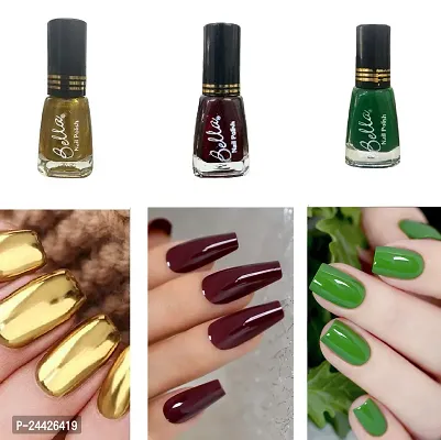 New Beautiful HD Color Nail Polish Combo Gold-Maroon-Green