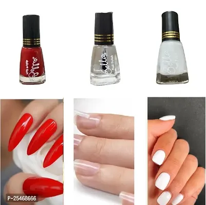 White-RedMatte-Topcoat Quick-dry Long Lasting  Chip Resistant Nail paint combo