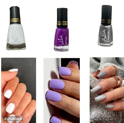 White-Purple-Silver Quick-dry Long Lasting  Chip Resistant Nail paint combo-thumb0