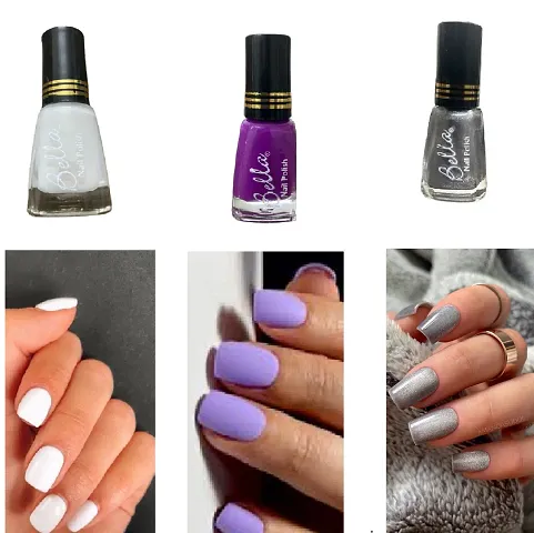 White-Purple-Silver Quick-dry Long Lasting  Chip Resistant Nail paint combo