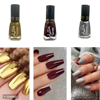 Maroon-Silver-Gold High shine Nail Polish Nail Paint Multi color Combo set