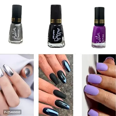 Pastel Color HD Shine Nail Polish Combo Silver-Black-Purple