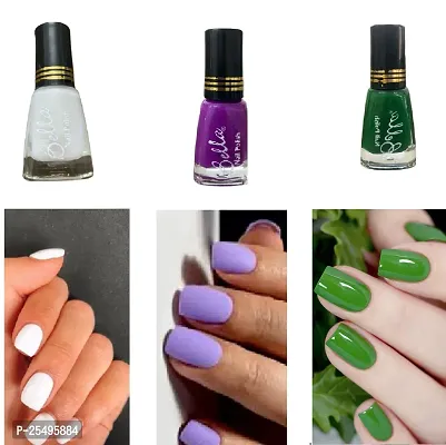 Long Stable High Definition Nail Paint Combo White-Purple-Green