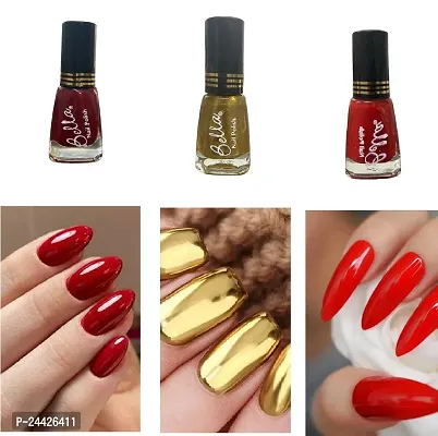 Long Stable High Definition Nail Paint Combo Dark Red Gold-RedMatte