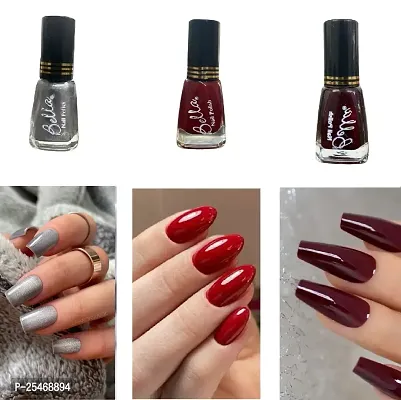 Silver-Red-D-Maroon Quick-dry Long Lasting  Chip Resistant Nail paint combo