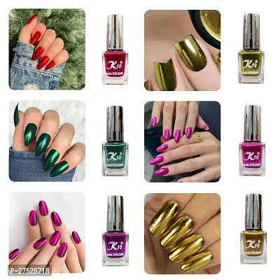 High shine Nail Polish Nail Metallic Finish Multi color Combo set Red-Green-Darkpink-Lemon-Pink-Golden